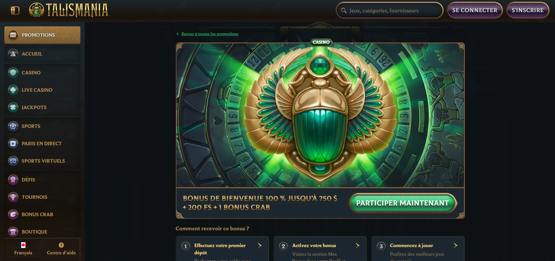 Talismania casino bonus de bienvenue